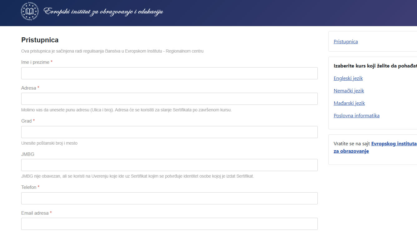 Podsetnik na obavezno popunjavanje Pristupnice